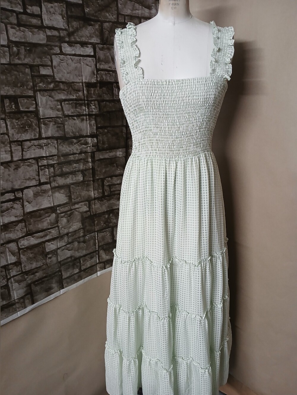 Lucy Paris Mint Green Smocked Tiered Maxi Women's Dress